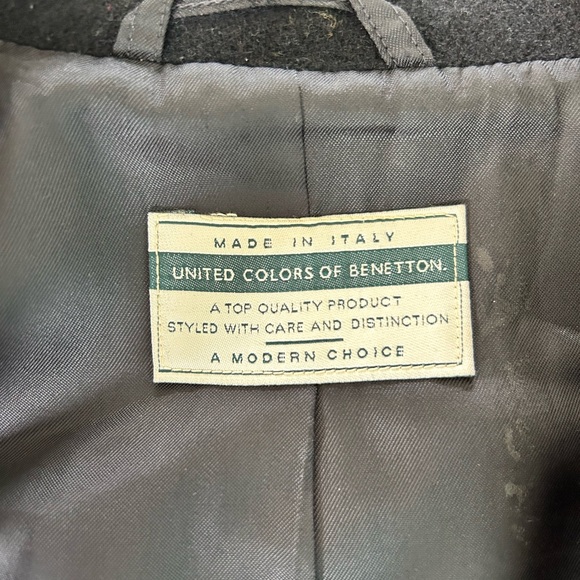 United Colors of Benetton Wool Black Double-Breasted Long Coat - Picture 3 of 6
